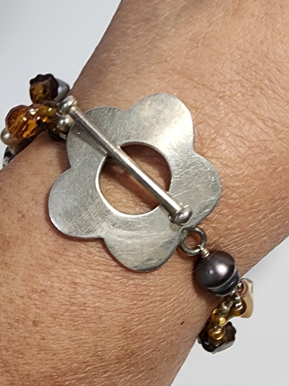 ALX Mexico 925 Sterling Multi Strand Pearl Glass Bead Bracelet Toggle